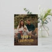 シンプルクリスマス額写真金ゴールド 箔シーズンポストカード (立ち正面)