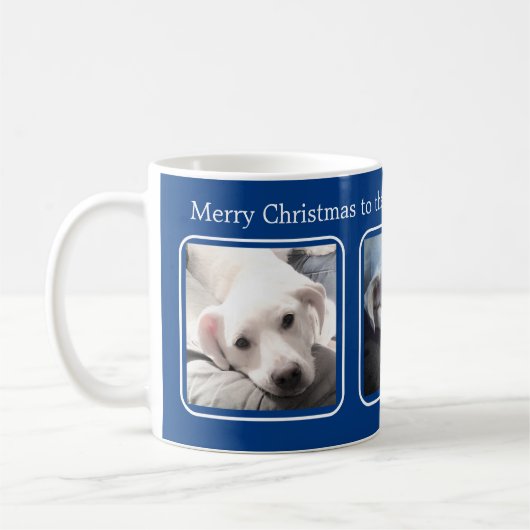シンプルクリスマス3枚フォトブルー コーヒーマグカップ (左)