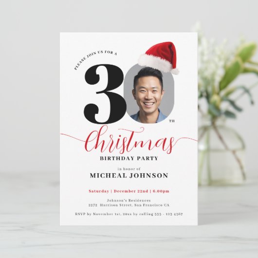 シンプルクリスマス30歳の誕生日パーティー 招待状 (スタンド正面)