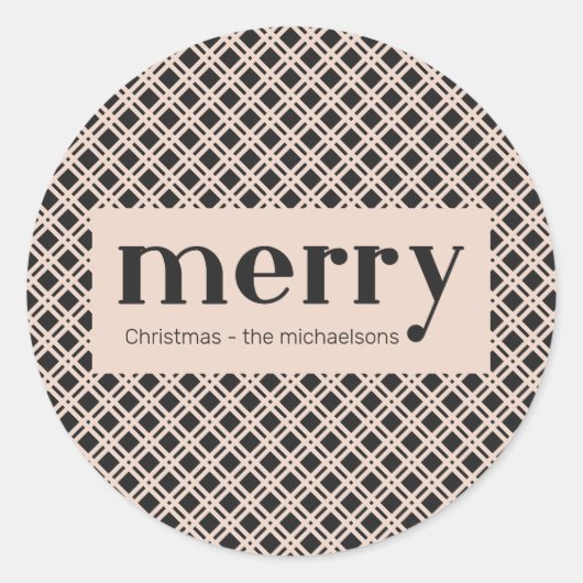 シンプルクリスマス・ブラックとクリーム・プレイド・チェック ラウンドシール (正面)