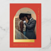 シンプルクリスマス |モダンフォトレッド 箔シーズンカード (正面)