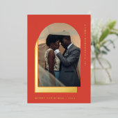 シンプルクリスマス |モダンフォトレッド 箔シーズンカード (立ち正面)