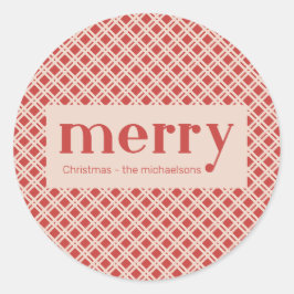 シンプルクリスマス・レッドとクリーム・プレイド・チェック ラウンドシール
