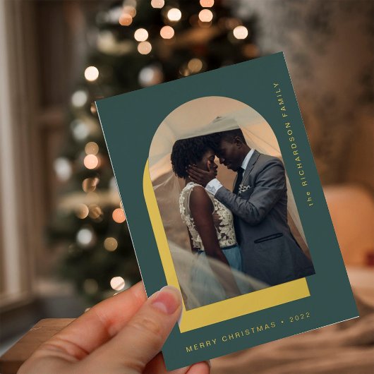 シンプルクリスマス |写真モダングリーン（2つ） 箔シーズンカード