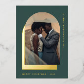 シンプルクリスマス |写真モダングリーン（2つ） 箔シーズンカード (正面)