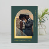 シンプルクリスマス |写真モダングリーン（2つ） 箔シーズンカード (立ち正面)