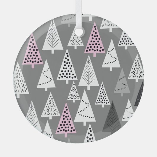 シンプルクリスマス：抽象芸術ツリーパターン ガラスオーナメント (正面)