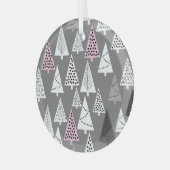 シンプルクリスマス：抽象芸術ツリーパターン ガラスオーナメント (正面左)