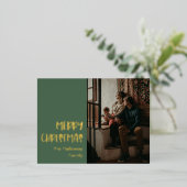 シンプルクリスマス |緑の写真独身の金ゴールド 箔シーズンポストカード (立ち正面)
