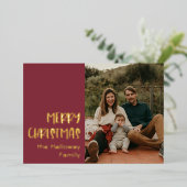 シンプルクリスマス |赤写真独身の金ゴールド 箔シーズンカード (立ち正面)