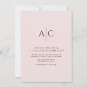 シンプルクリムゾンレッド&バラモノグラム結婚ズ 招待状 (正面)