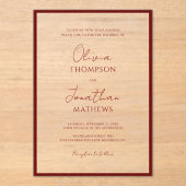 シンプルクリムン縁どドレッド結婚脚本 アクリル招待状 (正面)