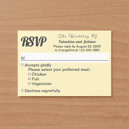 シンプルクリームとスレートテキストの結婚式RSVP 出欠カード