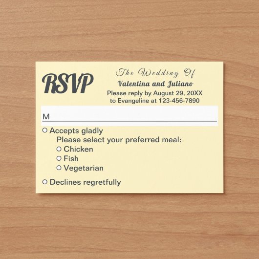 シンプルクリームとスレートテキストの結婚式RSVP 出欠カード