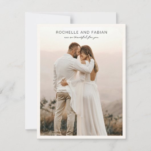 シンプルクリームフォトエレガントな結婚式 サンキューカード (正面)