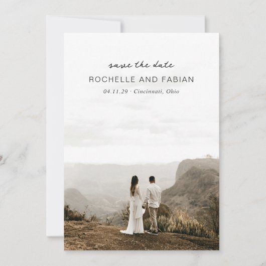 シンプルクリームフォトエレガントな結婚式 セーブザデート (正面)