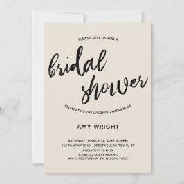 シンプルクリームモダンの手書きブライダルシャワー 招待状