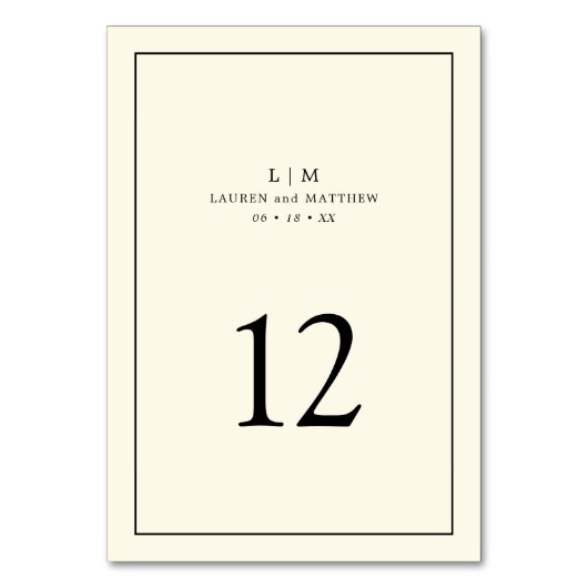 シンプルクリームモノグラムエレガントウェディング テーブルナンバー (正面)