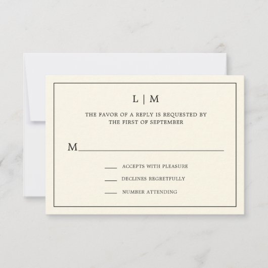 シンプルクリームモノグラムエレガントウェディング 出欠カード (正面)