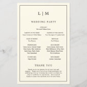 シンプルクリームモノグラムエレガント結婚式プログラム (裏面)