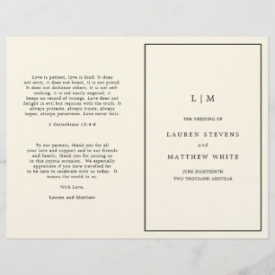 シンプルクリームモノグラムエレガント結婚式プログラム