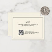 シンプルクリームモノグラムQRコードエレガントな結婚式 ノートカード (正面/裏面インサイチュ)