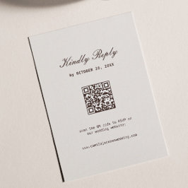 シンプルクリーム&ブラウン結婚式RSVPカードQRコード エンクロージャーカード