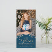 シンプルクリーンブルークリームクリスマスホリデーフォト シーズンカード (スタンド正面)