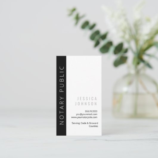 シンプルクリーン黒と白ミニマル公証人公共 名刺 (スタンド正面)