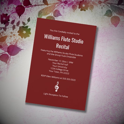シンプルクレフ、 音符記号フルート音楽リサイタル 招待状