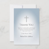 シンプルクロスほこりっぽいブルーボーイズ最初の聖餐式 サンキューカード (正面)