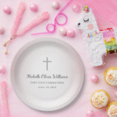 シンプルクロスバラ金ゴールド第1聖餐式お祝い ペーパープレート (パーティー)