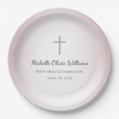 シンプルクロスバラ金ゴールド第1聖餐式お祝い ペーパープレート (正面)