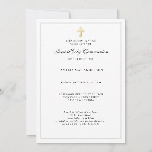 シンプルクロスファースト聖餐式招待状 招待状 (正面)