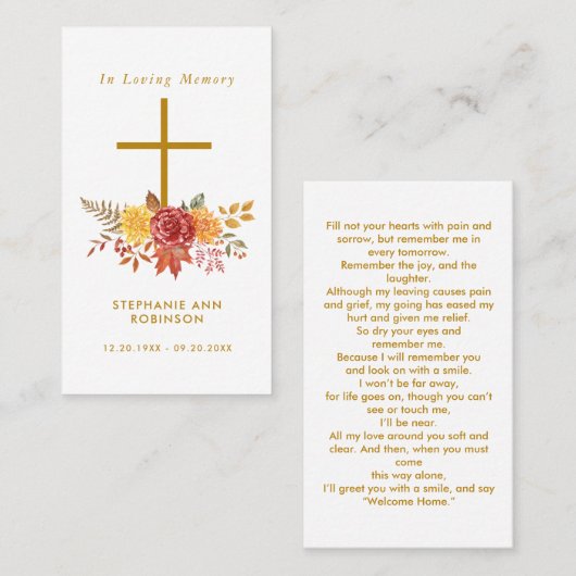 シンプルクロスフローラ葬儀記念祈りの言葉カード 名刺 (正面/裏面)