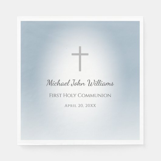 シンプルクロスブルーボーイズファーストお祝い スタンダードランチョンナプキン (正面)