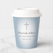 シンプルクロスブルーボーイズファーストお祝い 紙コップ (裏面)