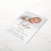 シンプルクロスワンフォトバプティスマバラ金ゴールド  箔招待状 (回転した状態)