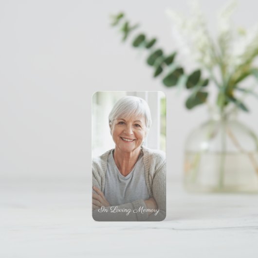 シンプルクロス写真葬儀記念祈りの言葉カード 名刺 (スタンド正面)