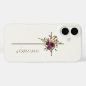 シンプルクロス バーガンディーフラワー 名前入り Case-Mate iPhoneケース (裏面 (横))
