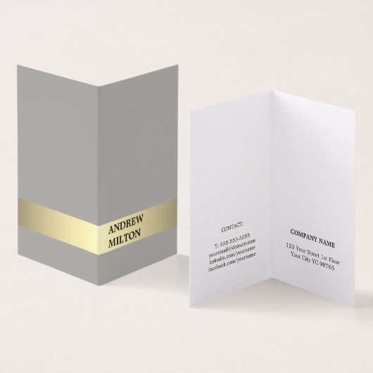 シンプルグエレガントレーフェイク金ゴールドストライプコンサルタント 名刺 (内部&外部)