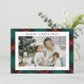シンプルグモダンリーンタータンチェックプレイド | フォトクリスマス シーズンカード (スタンド正面)