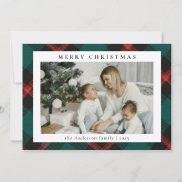 シンプルグモダンリーンタータンチェックプレイド | フォトクリスマス シーズンカード