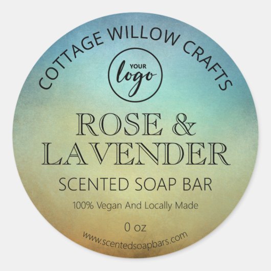 シンプルグラデーション青の香り付き石鹸ラベル ラウンドシール (正面)