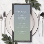 シンプルグラデーションDusty Blue & Greenの結婚メニュー メニュー<br><div class="desc">シンプルグラデーションダスティブルー&グリーンウェディングレセプションディナーメニュー。このシックモダンなメニューエレガントカードはシンプルクラシックで、微妙なグラデーショグラデーションンのフェードと尾の付いたシグニチャーかわいらしスクリプトの書道フォントを持つ。新しいカラーウェイで表示。複数のカラーオプションで使用でき感じる。またはエディタ内でカラーを自由に編集できる(パーソナライズ中にクリックはカスタマイズ、さらに自由に)。さらに詳しく見るには、Chic Paperieの2022年のコレクションを検索結婚し、今年のトレンドデザインや色の全結婚てを見てみよう。</div>