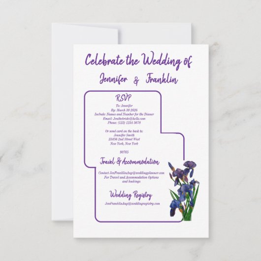 シンプルグラフィックパープルアイリス結婚ズ水色 出欠カード (正面)