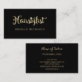 シンプルグラマーフェイクブラック&金ゴールドヘアスタイリスト 名刺 (正面/裏面)