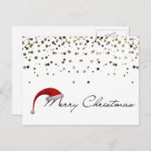 シンプルグリッターエレガントデコールサンタハットクリスマス シーズンポストカード (正面/裏面)