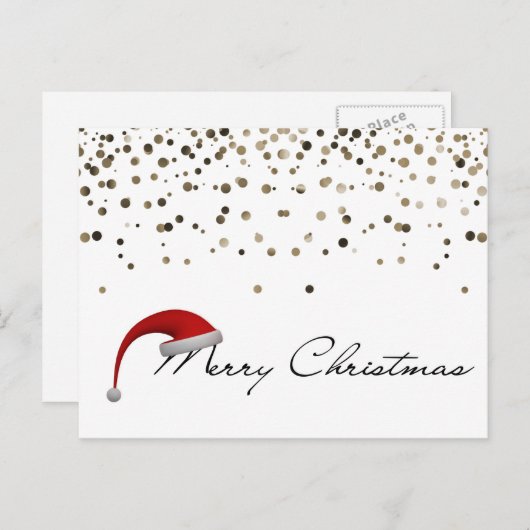 シンプルグリッターエレガントデコールサンタハットクリスマス シーズンポストカード (正面/裏面)