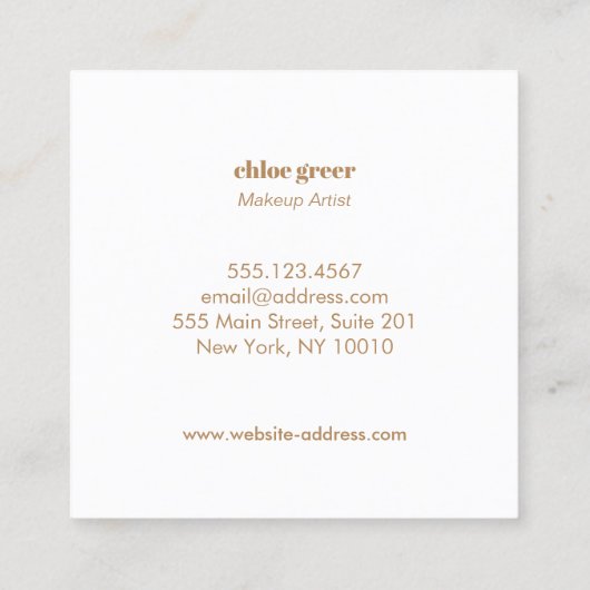 シンプルグリッターモダンメイクアップアーティスト スクエア名刺 (裏面)